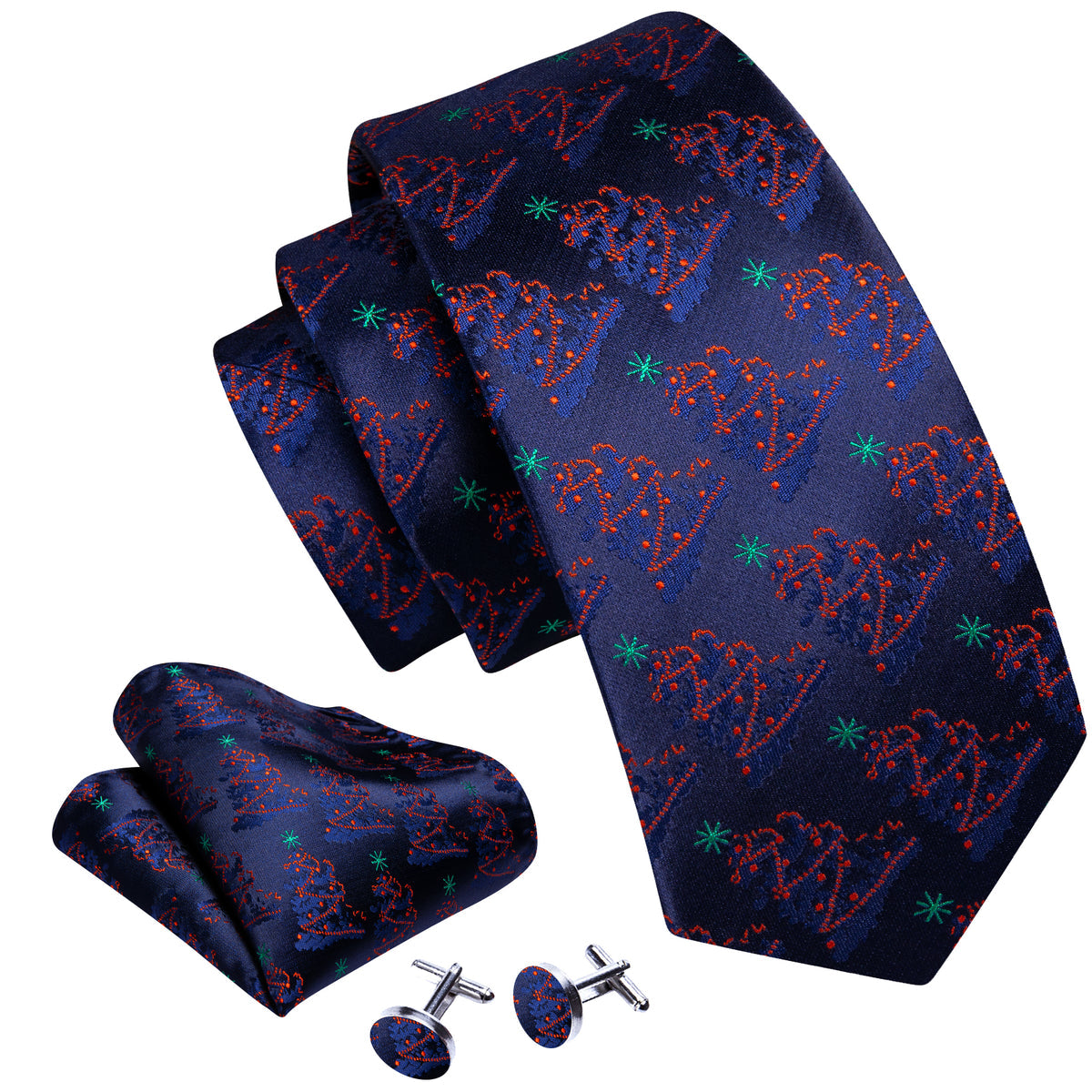 Christmas Ultra Marine Xmas Tree Pattern Tie, Pocket Square and Cufflinks Set tie sets - Sophisticated Gentlemen