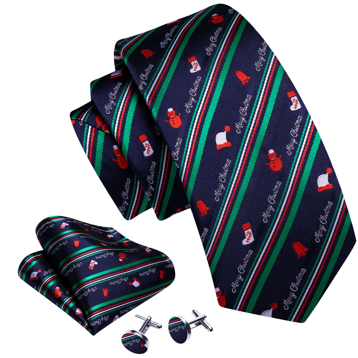 Blue Christmas Santa Hat Tie, Pocket Square and Cufflinks Set tie sets - Sophisticated Gentlemen