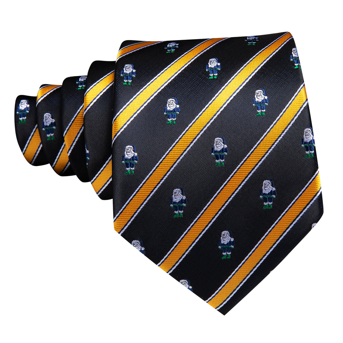 Black Yellow Christmas Santa Claus Pattern Tie, Pocket Square and Cufflinks Set tie sets - Sophisticated Gentlemen