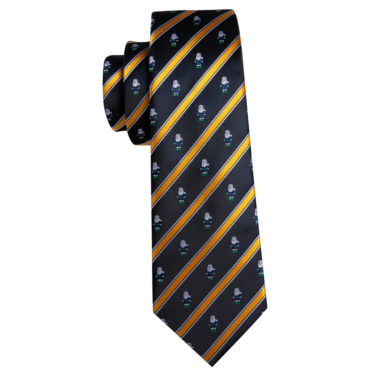 Black Yellow Christmas Santa Claus Pattern Tie, Pocket Square and Cufflinks Set tie sets - Sophisticated Gentlemen