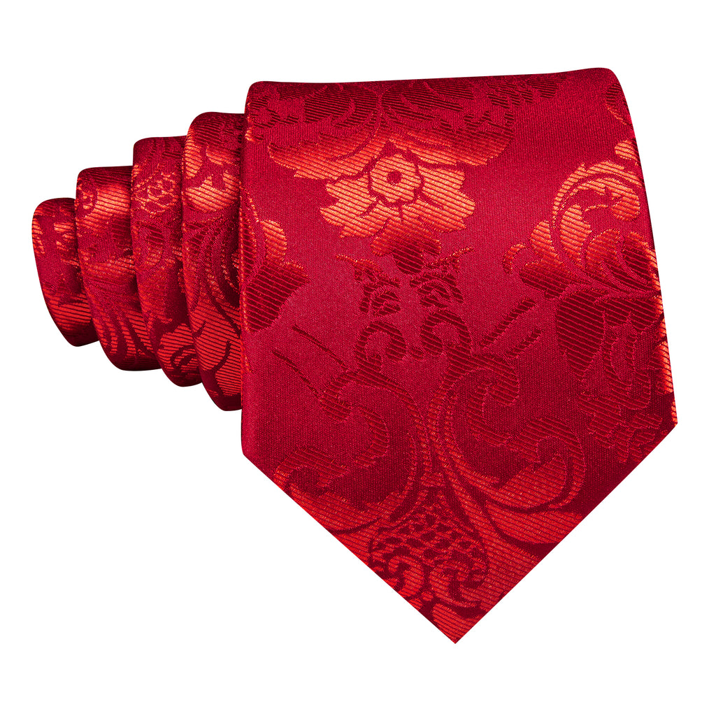 Bright Red Floral Silk Tie, Pocket Square and Cufflinks Set tie sets - Sophisticated Gentlemen