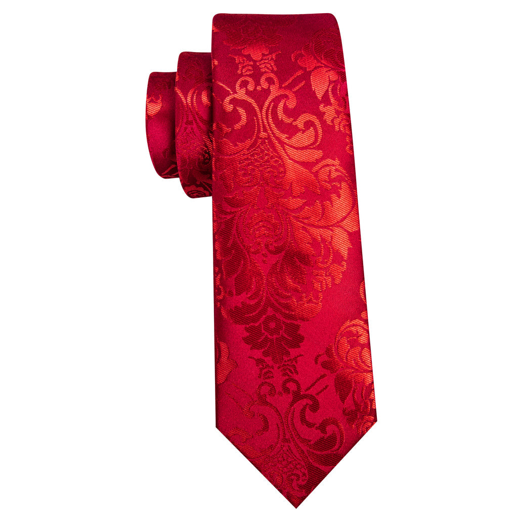 Bright Red Floral Silk Tie, Pocket Square and Cufflinks Set tie sets - Sophisticated Gentlemen