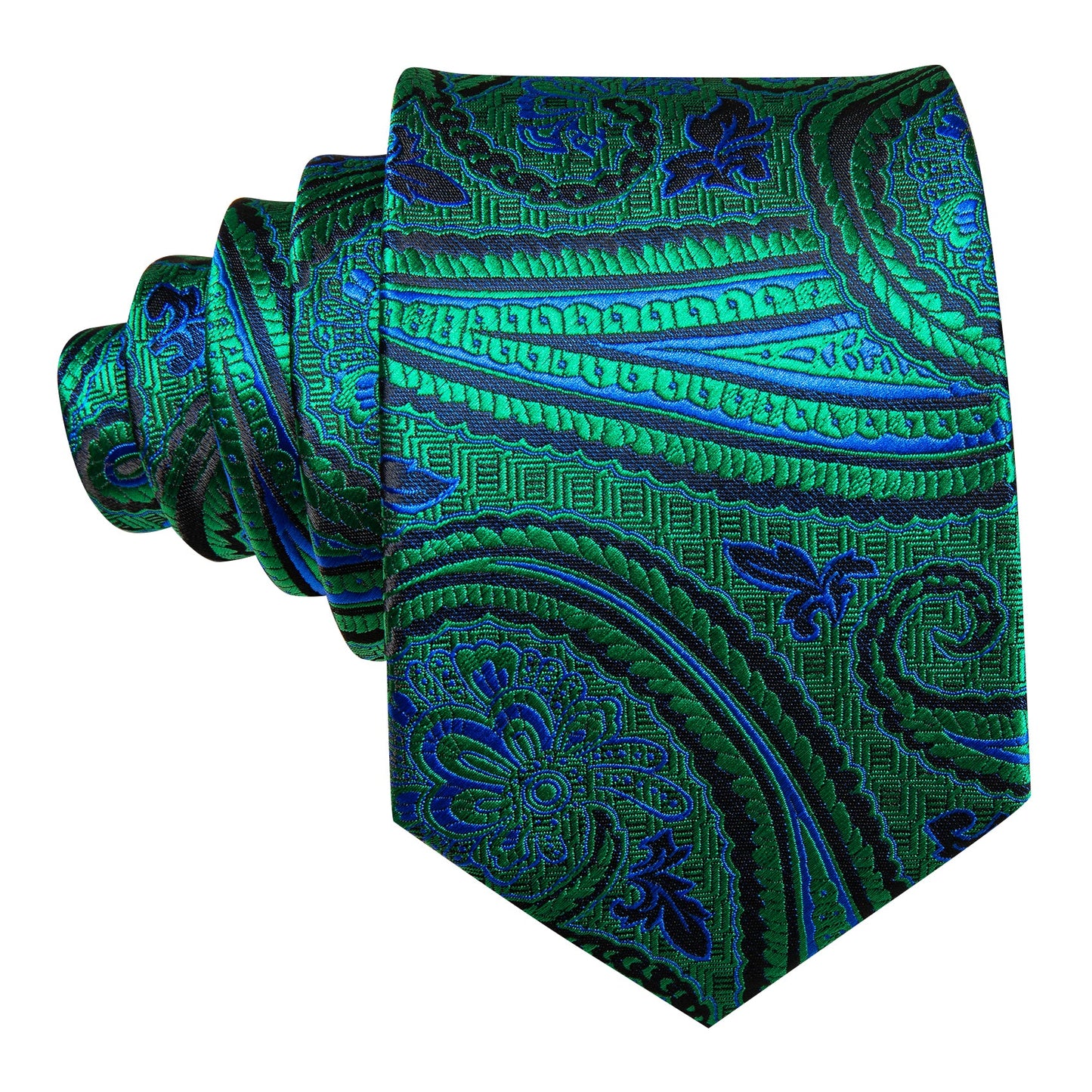 Blue and Green Paisley Floral Tie, Pocket Square and Cufflinks tie sets - Sophisticated Gentlemen