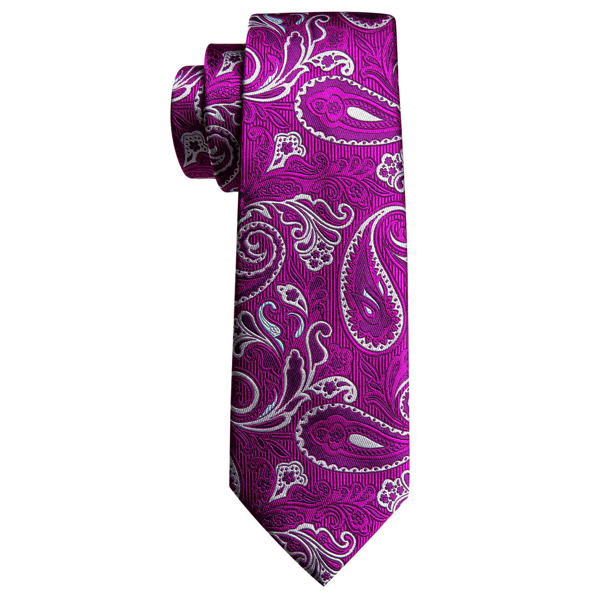 Purple White Paisley Silk Tie, Pocket Square and Cufflinks Set tie sets - Sophisticated Gentlemen
