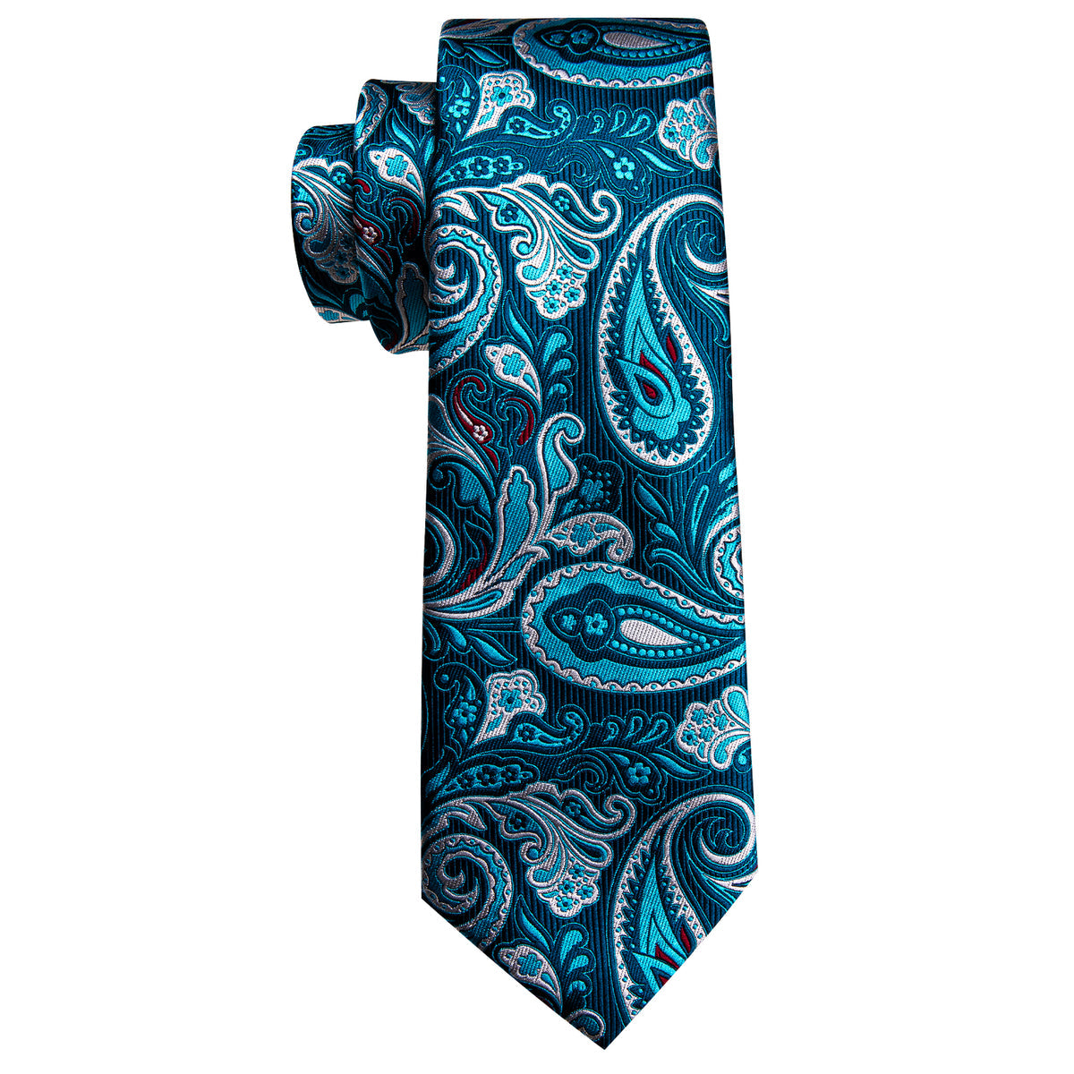 Pale Blue Paisley Silk Tie, Pocket Square and Cufflinks Set tie sets - Sophisticated Gentlemen