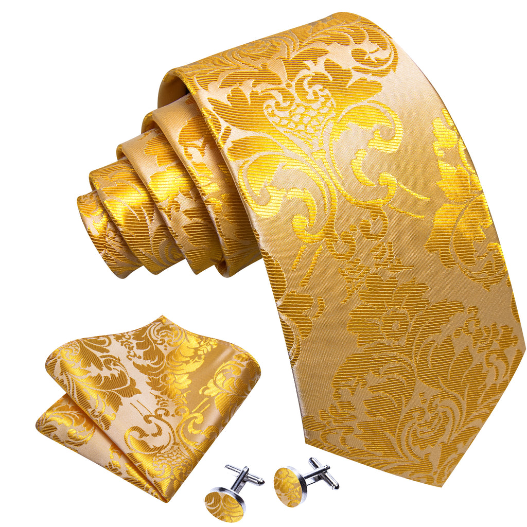 Yellow Gold Paisley Silk Tie, Pocket Square and Cufflinks Set tie sets - Sophisticated Gentlemen