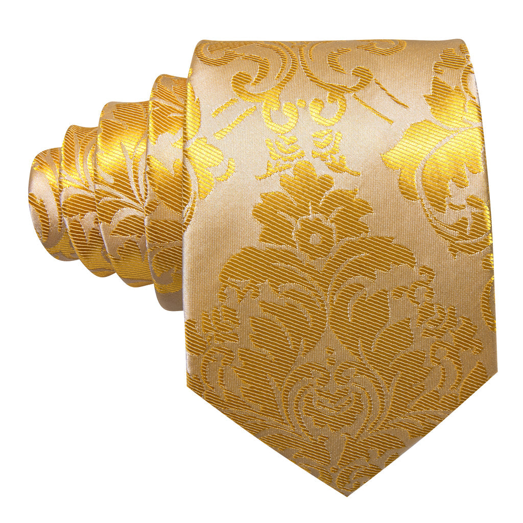 Yellow Gold Paisley Silk Tie, Pocket Square and Cufflinks Set tie sets - Sophisticated Gentlemen