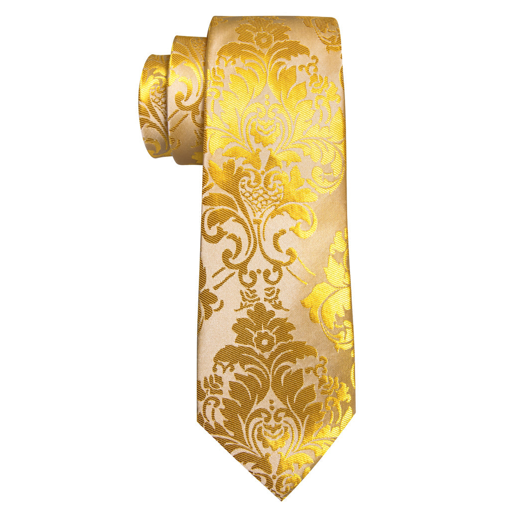 Yellow Gold Paisley Silk Tie, Pocket Square and Cufflinks Set tie sets - Sophisticated Gentlemen