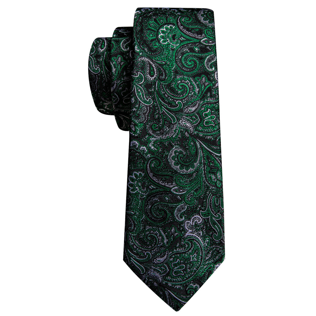 Black & Forest Green Paisley Silk Tie, Pocket Square & Cufflinks Set tie sets - Sophisticated Gentlemen