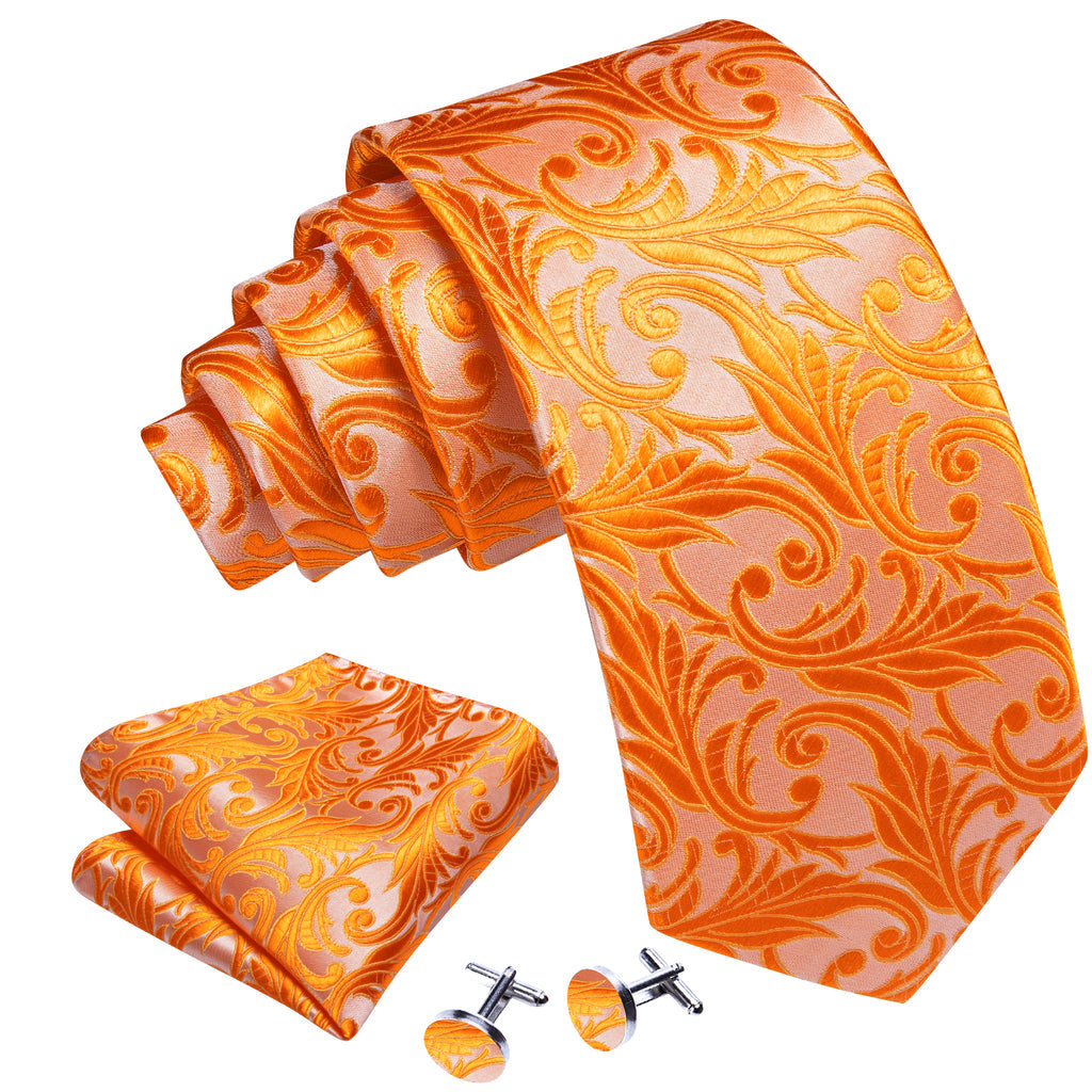Orange Floral Silk Tie, Pocket Square and Cufflinks Set tie sets - Sophisticated Gentlemen