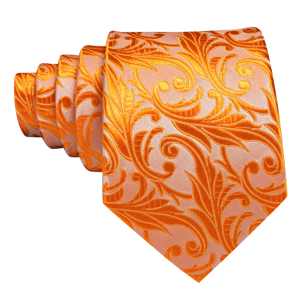 Orange Floral Silk Tie, Pocket Square and Cufflinks Set tie sets - Sophisticated Gentlemen