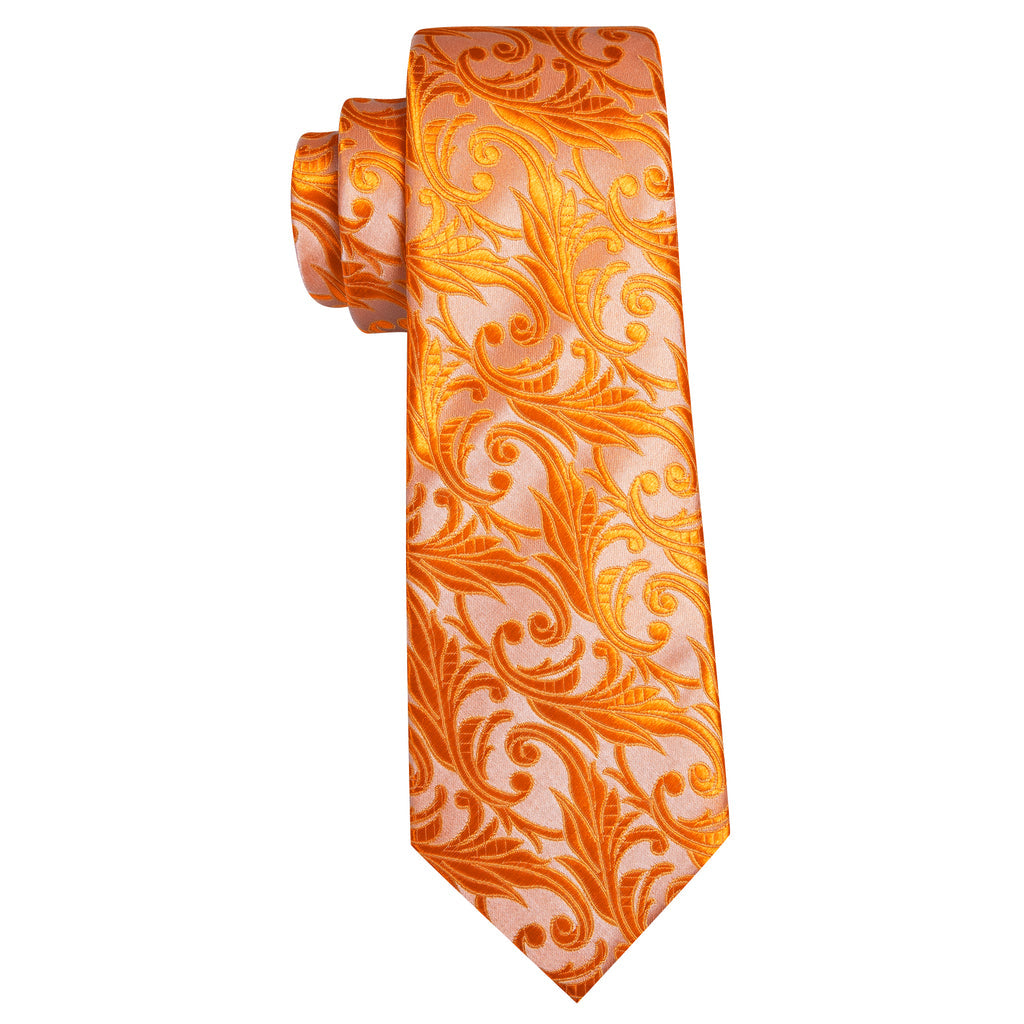 Orange Floral Silk Tie, Pocket Square and Cufflinks Set tie sets - Sophisticated Gentlemen