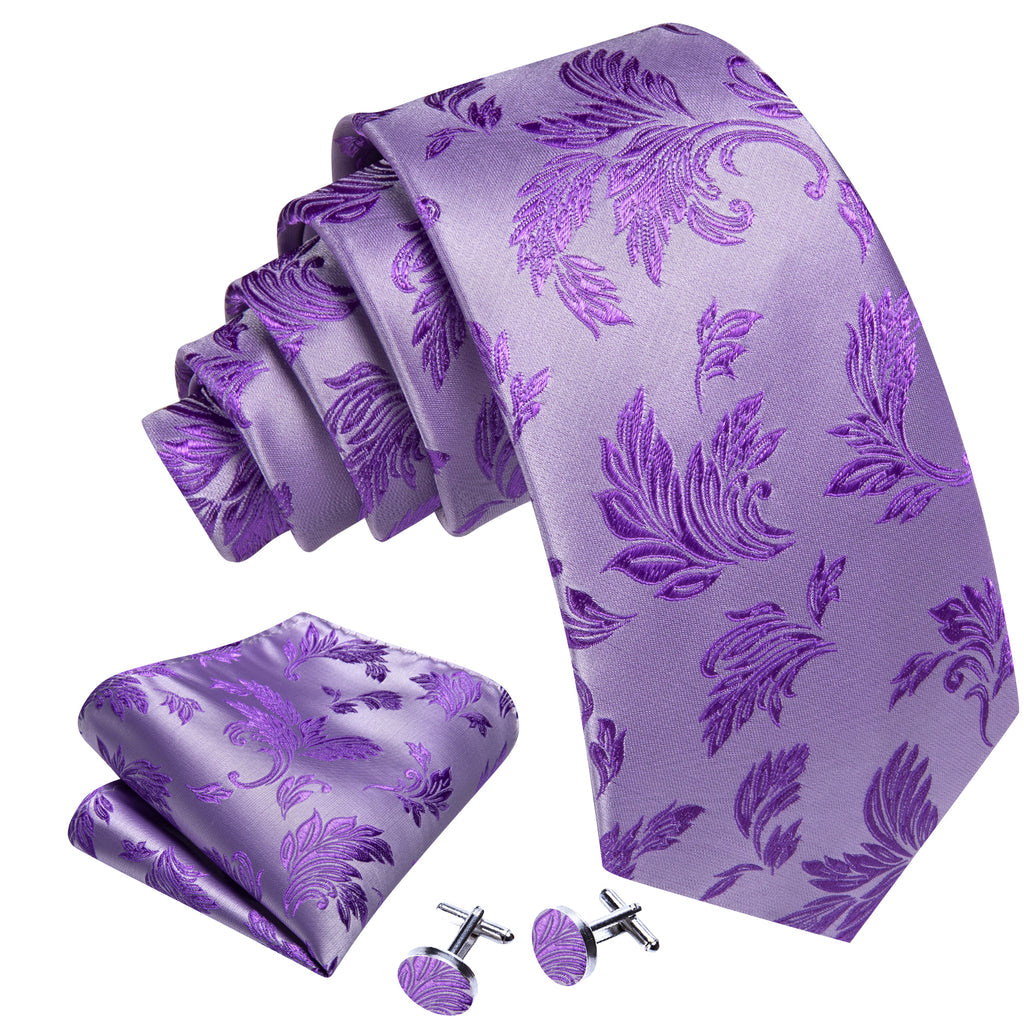 Purple Floral Silk Tie, Pocket Square and Cufflinks Set tie sets - Sophisticated Gentlemen