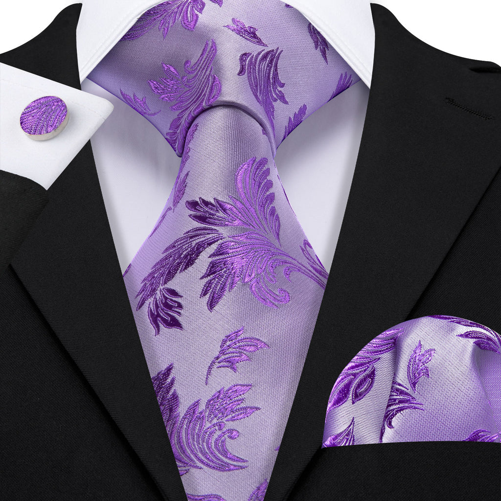 Purple Floral Silk Tie, Pocket Square and Cufflinks Set tie sets - Sophisticated Gentlemen