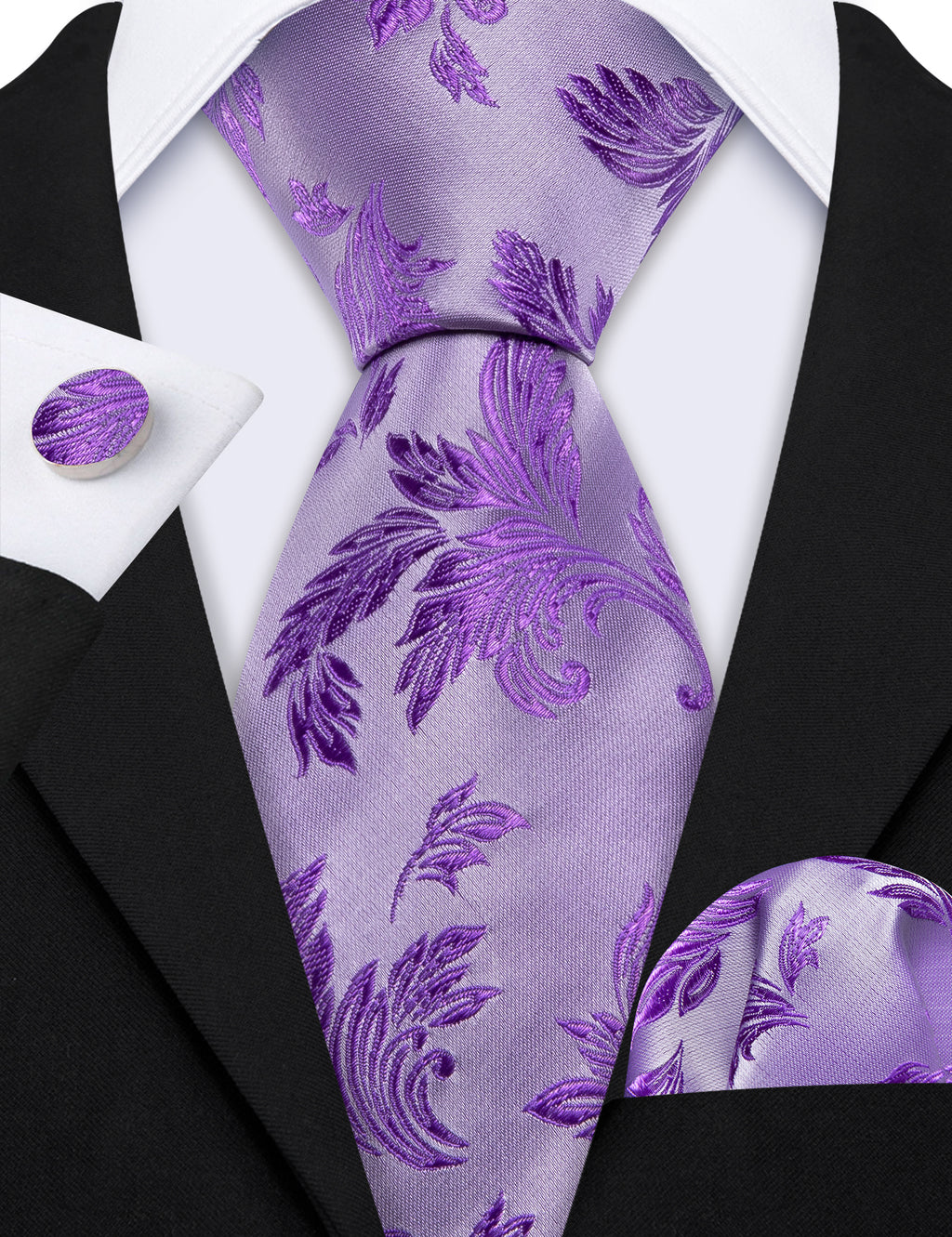 Purple Floral Silk Tie, Pocket Square and Cufflinks Set tie sets - Sophisticated Gentlemen