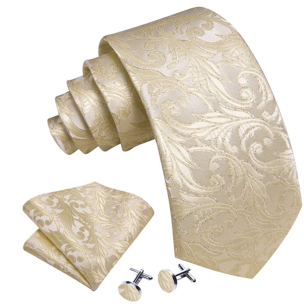 Lemon Chiffon Floral Silk Tie, Pocket Square and Cufflinks Set tie sets - Sophisticated Gentlemen