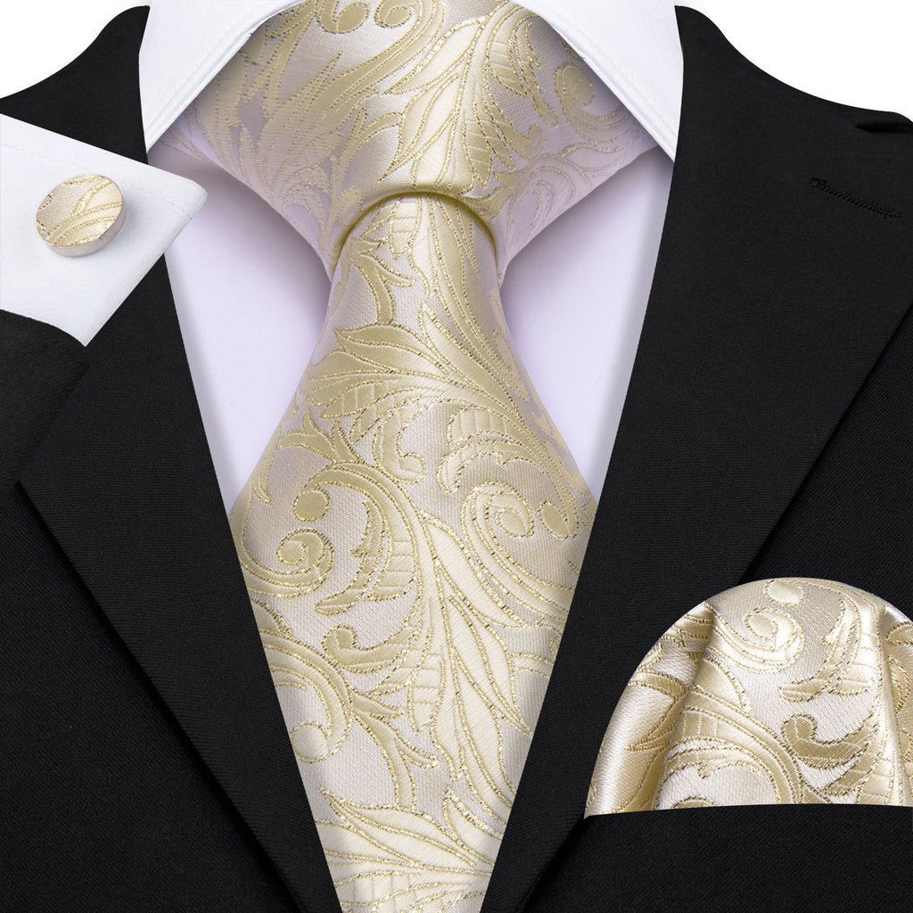 Lemon Chiffon Floral Silk Tie, Pocket Square and Cufflinks Set tie sets - Sophisticated Gentlemen