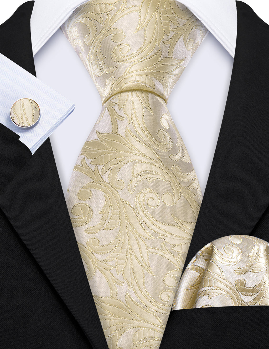 Lemon Chiffon Floral Silk Tie, Pocket Square and Cufflinks Set tie sets - Sophisticated Gentlemen