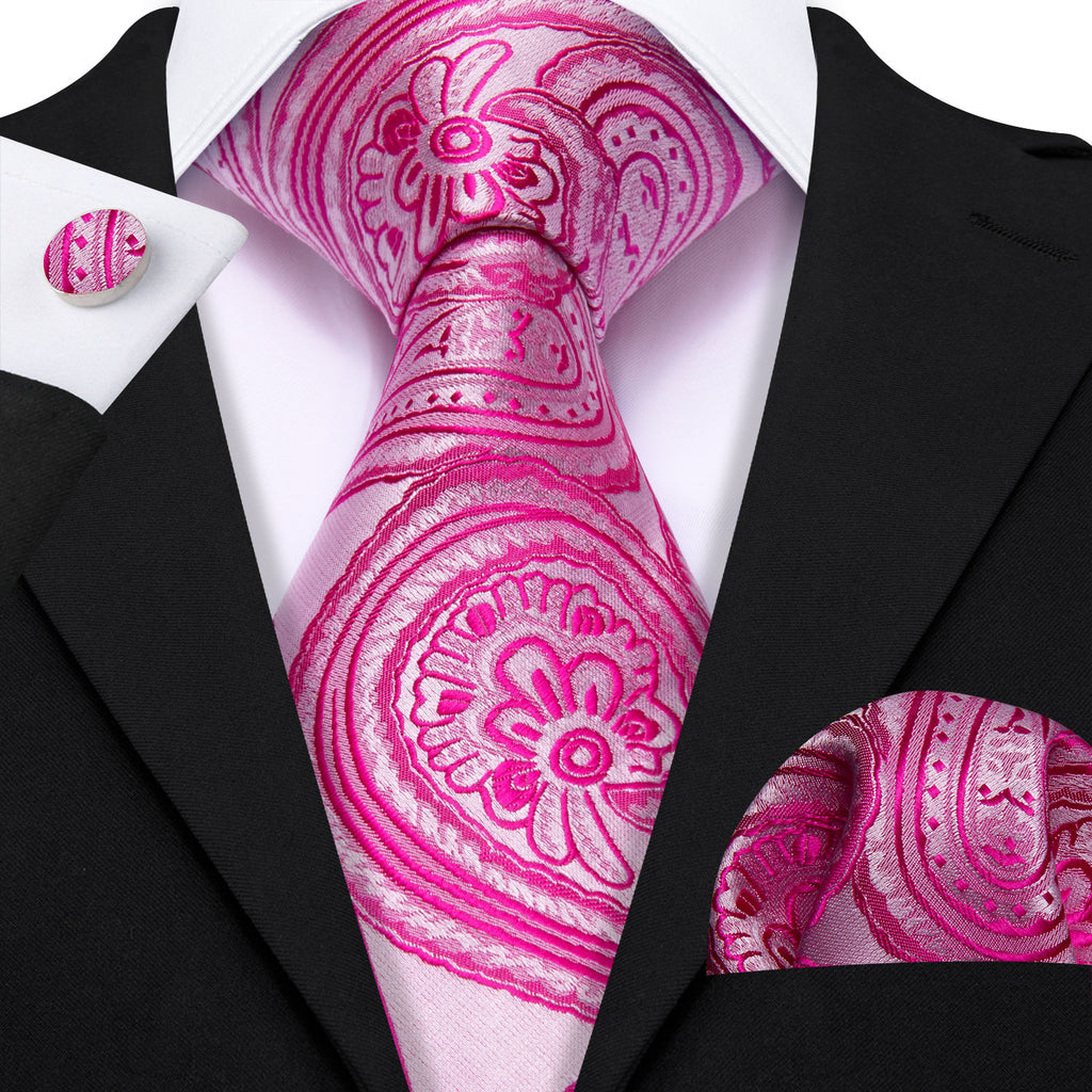 Orchid Pink Floral Tie, Pocket Square and Cufflinks Set tie sets - Sophisticated Gentlemen