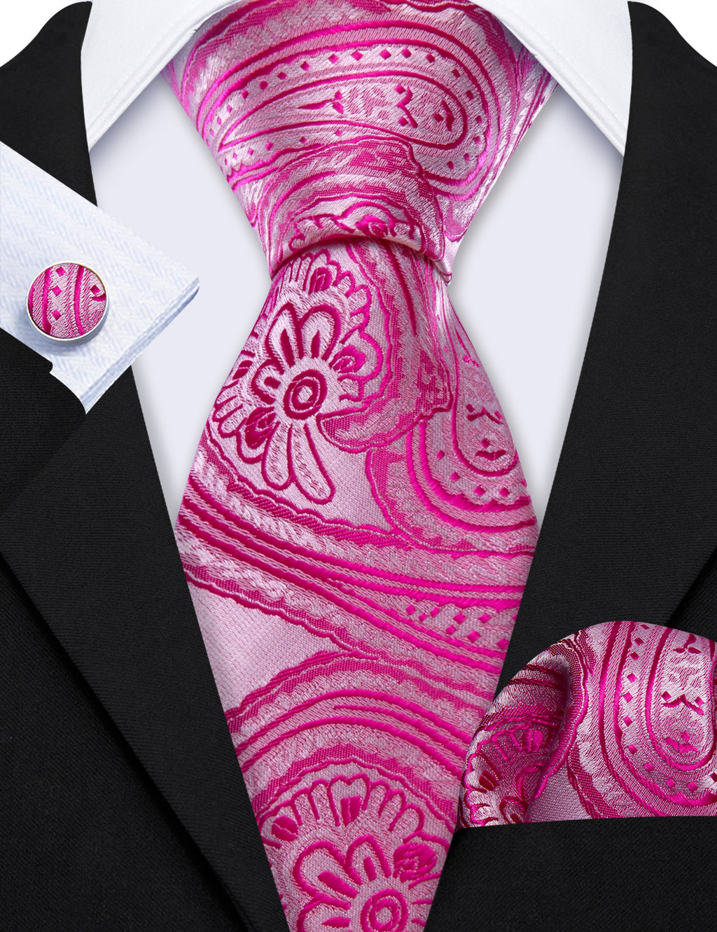Orchid Pink Floral Tie, Pocket Square and Cufflinks Set tie sets - Sophisticated Gentlemen