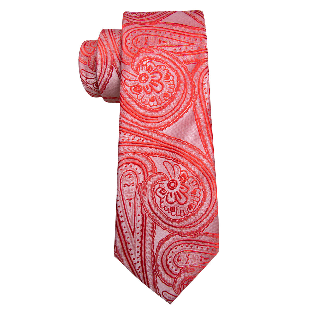 Light Red Paisley Silk Tie, Pocket Square and Cufflinks Set tie sets - Sophisticated Gentlemen