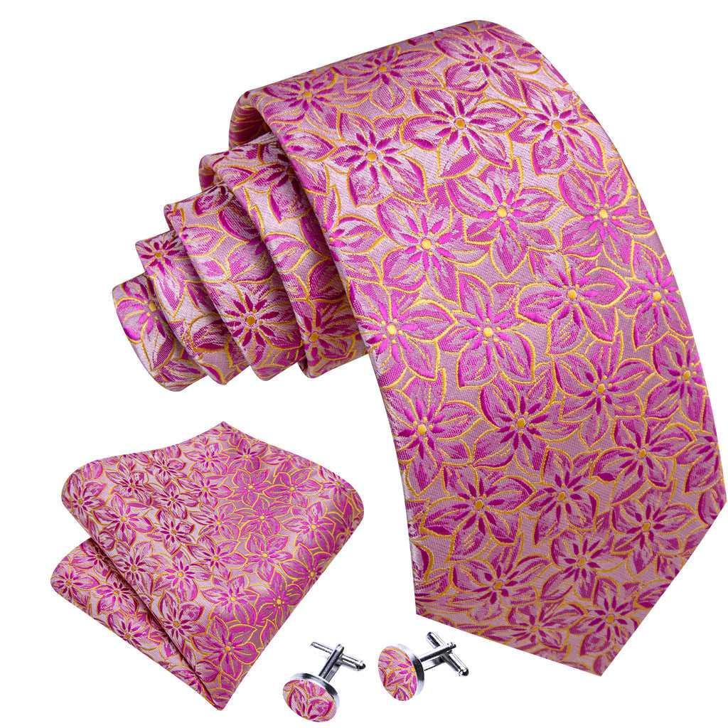 Pink Peach Blossom Jacquard Silk Tie, Pocket Square and Cufflinks Set tie sets - Sophisticated Gentlemen