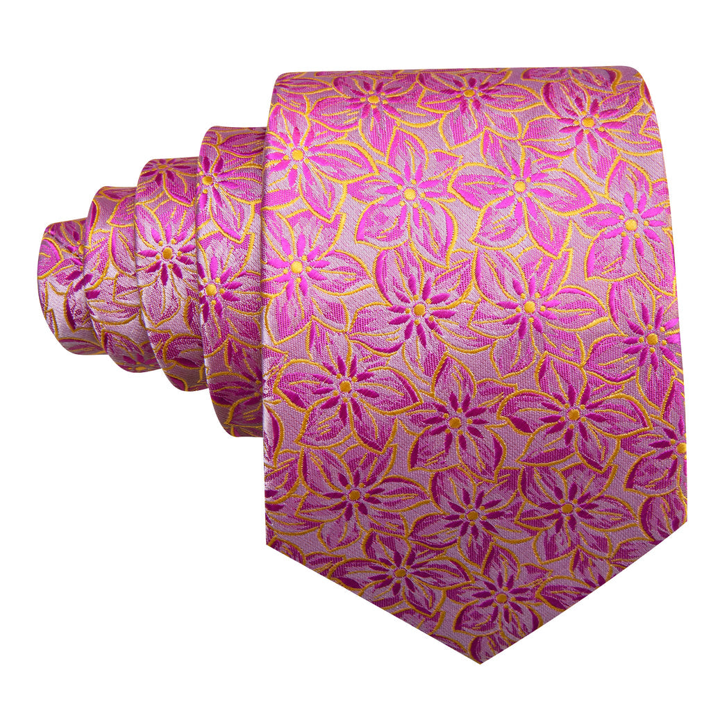 Pink Peach Blossom Jacquard Silk Tie, Pocket Square and Cufflinks Set tie sets - Sophisticated Gentlemen