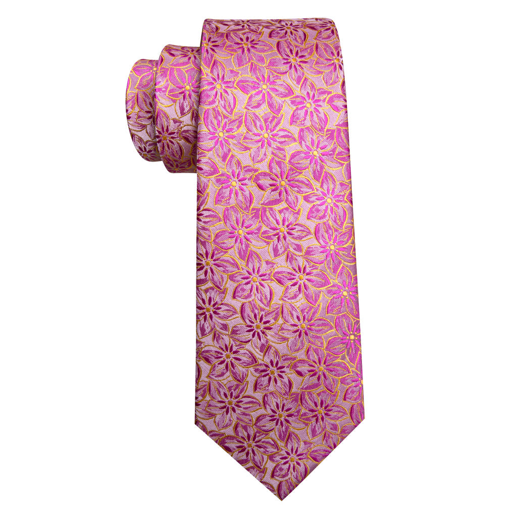 Pink Peach Blossom Jacquard Silk Tie, Pocket Square and Cufflinks Set tie sets - Sophisticated Gentlemen