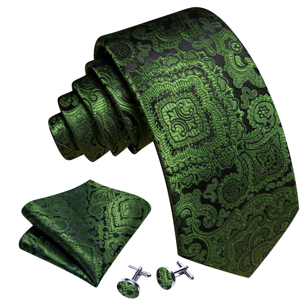 Olive Paisley Silk Tie, Pocket Square and Cufflinks Set tie sets - Sophisticated Gentlemen