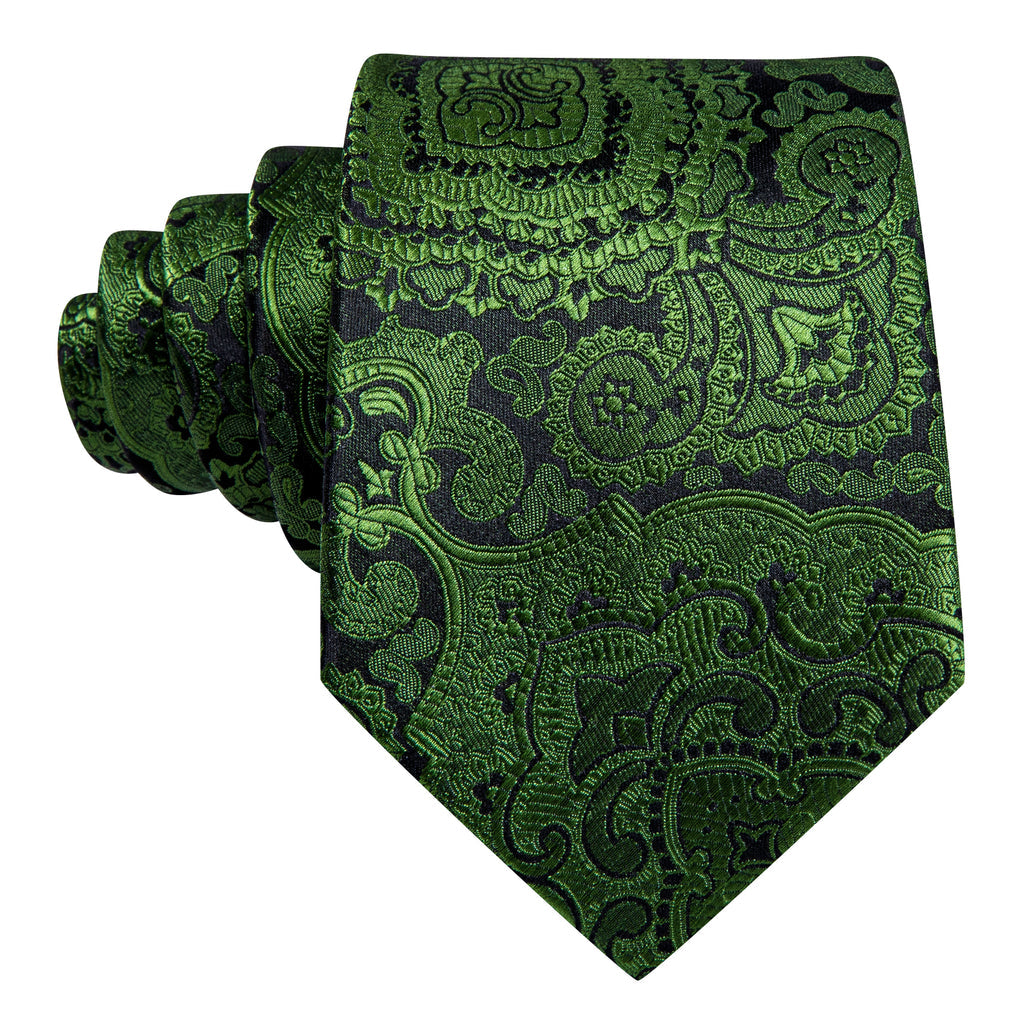 Olive Paisley Silk Tie, Pocket Square and Cufflinks Set tie sets - Sophisticated Gentlemen