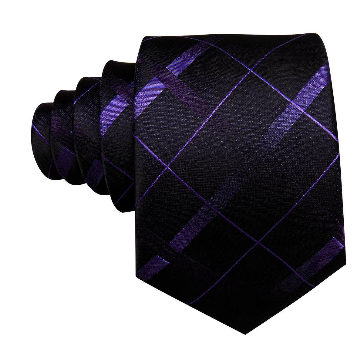 Black Purple Plaid Silk Tie, Pocket Square and Cufflinks Set tie sets - Sophisticated Gentlemen