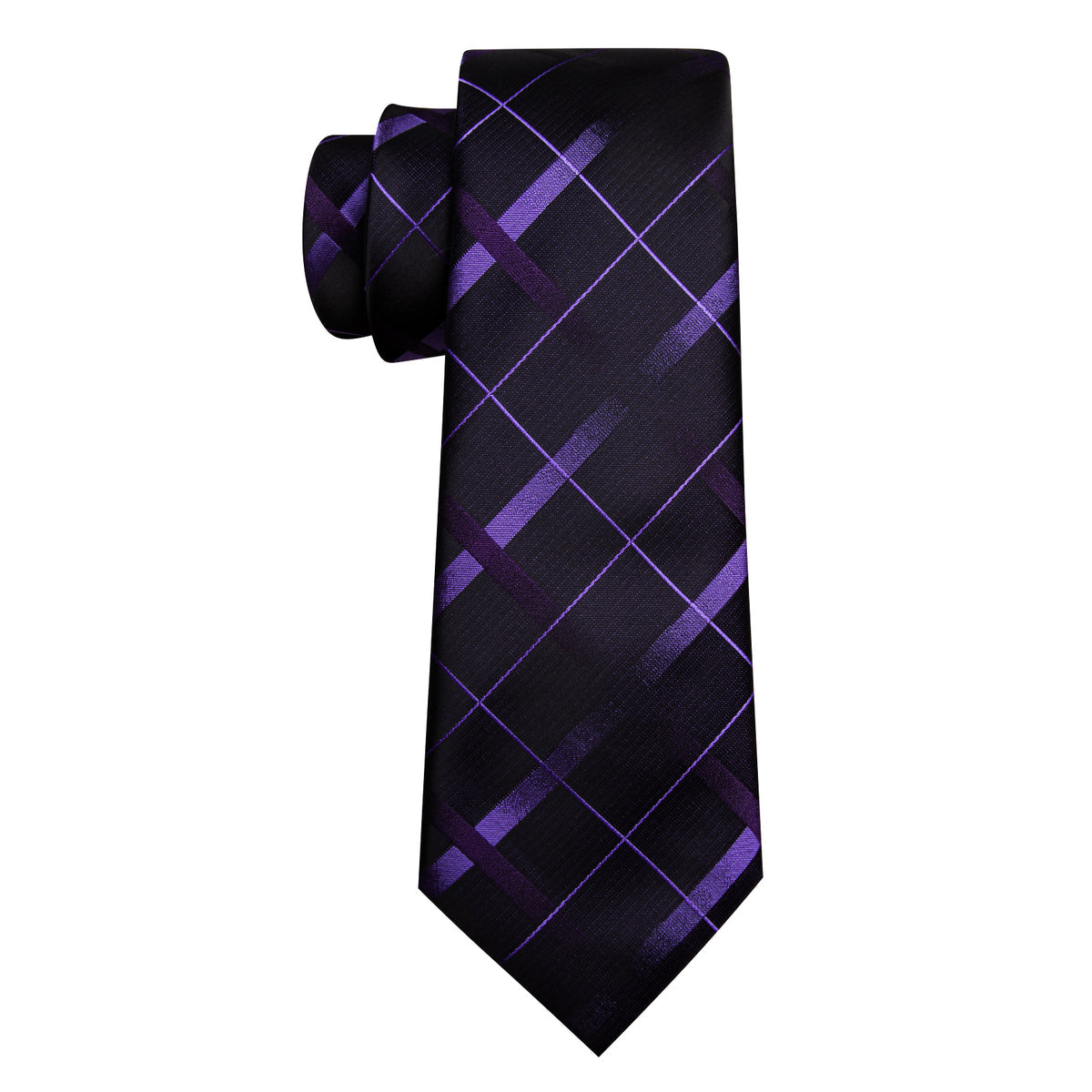 Black Purple Plaid Silk Tie, Pocket Square and Cufflinks Set tie sets - Sophisticated Gentlemen