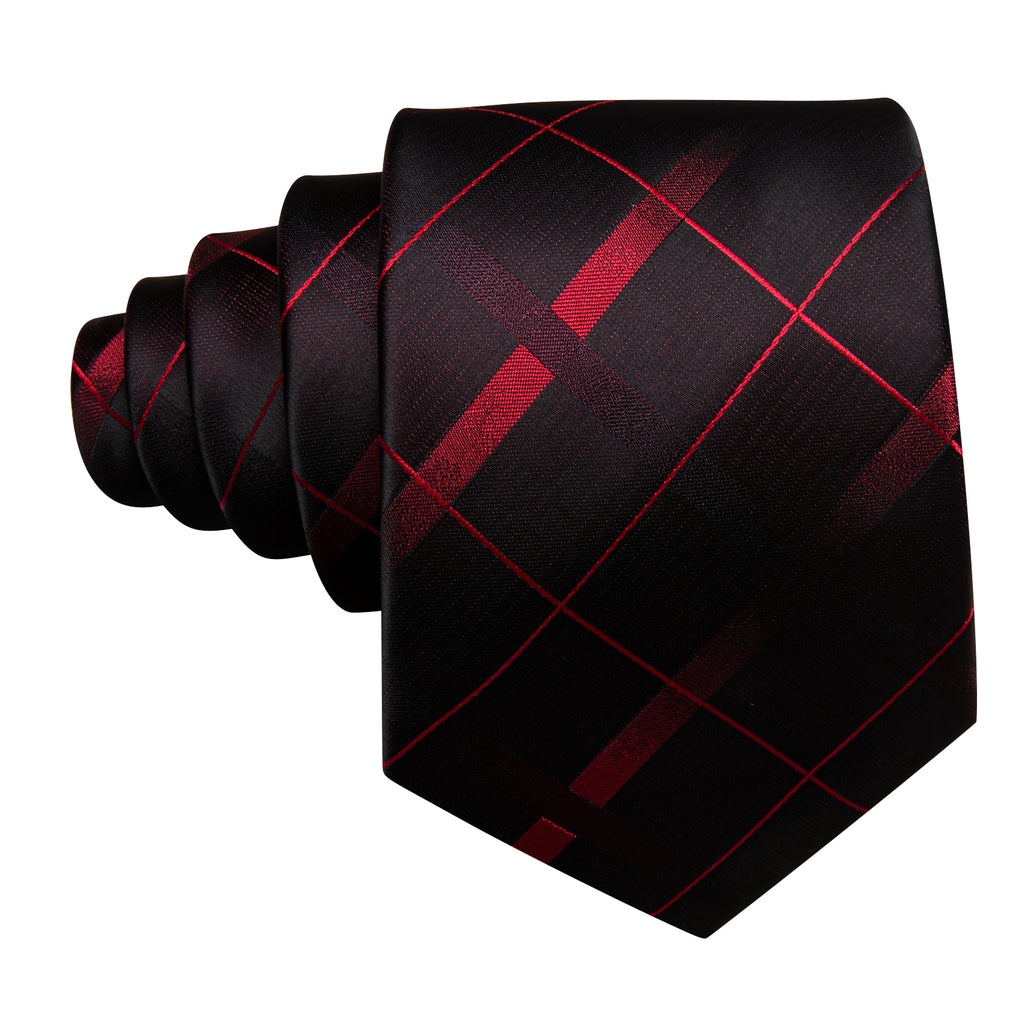 Black Red Plaid Silk Tie, Pocket Square and Cufflinks Set tie sets - Sophisticated Gentlemen