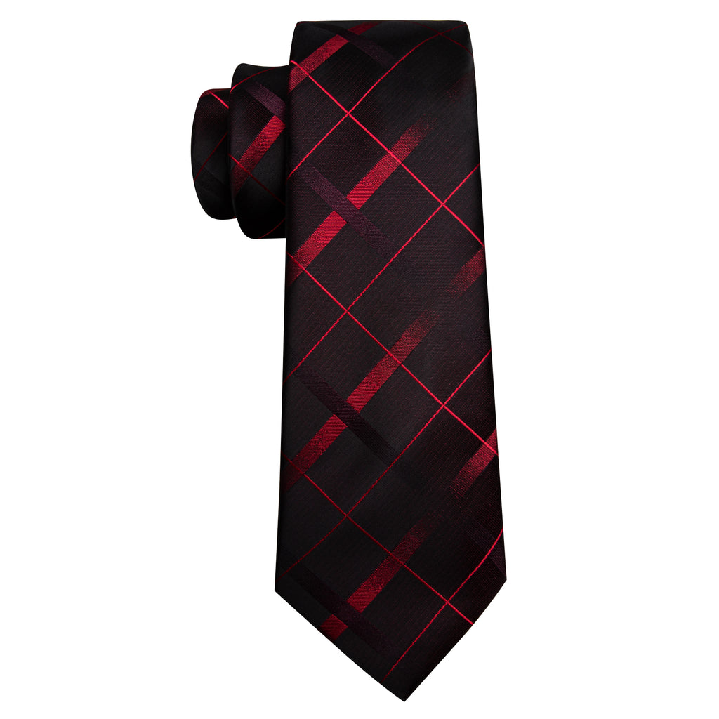 Black Red Plaid Silk Tie, Pocket Square and Cufflinks Set tie sets - Sophisticated Gentlemen