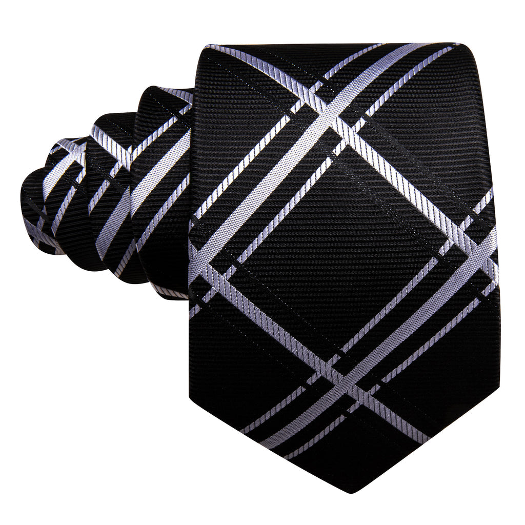 Black White Striped Silk Tie, Pocket Square and Cufflinks Set tie sets - Sophisticated Gentlemen