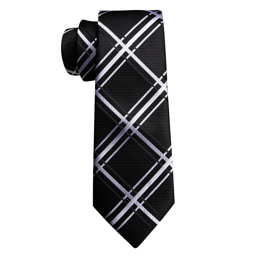 Black White Striped Silk Tie, Pocket Square and Cufflinks Set tie sets - Sophisticated Gentlemen