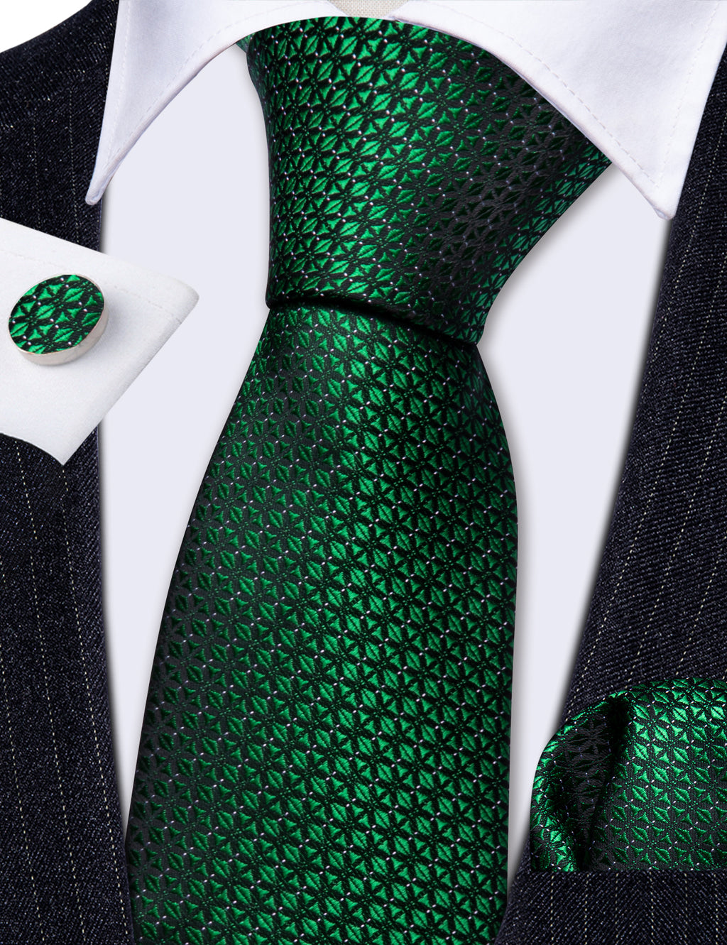Green Novelty Plaid Silk Tie, Pocket Square and Cufflinks Set tie sets - Sophisticated Gentlemen