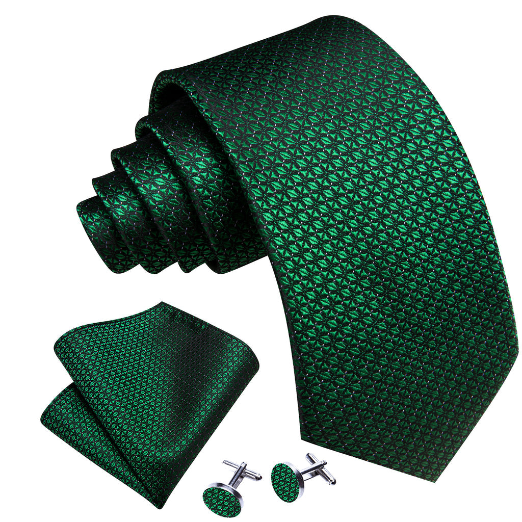 Green Novelty Plaid Silk Tie, Pocket Square and Cufflinks Set tie sets - Sophisticated Gentlemen