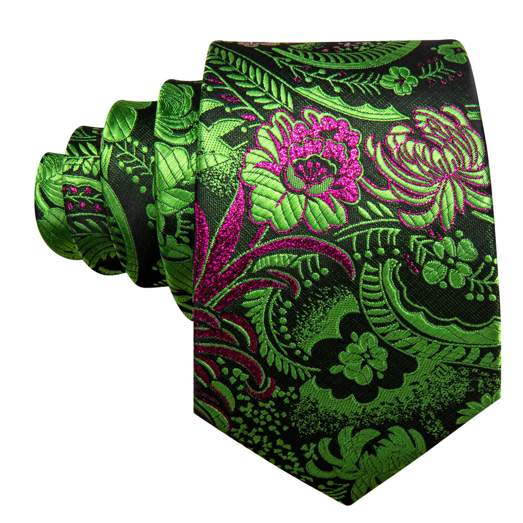 Green Red Violet Paisley Silk Tie, Pocket Square and Cufflinks Set tie sets - Sophisticated Gentlemen
