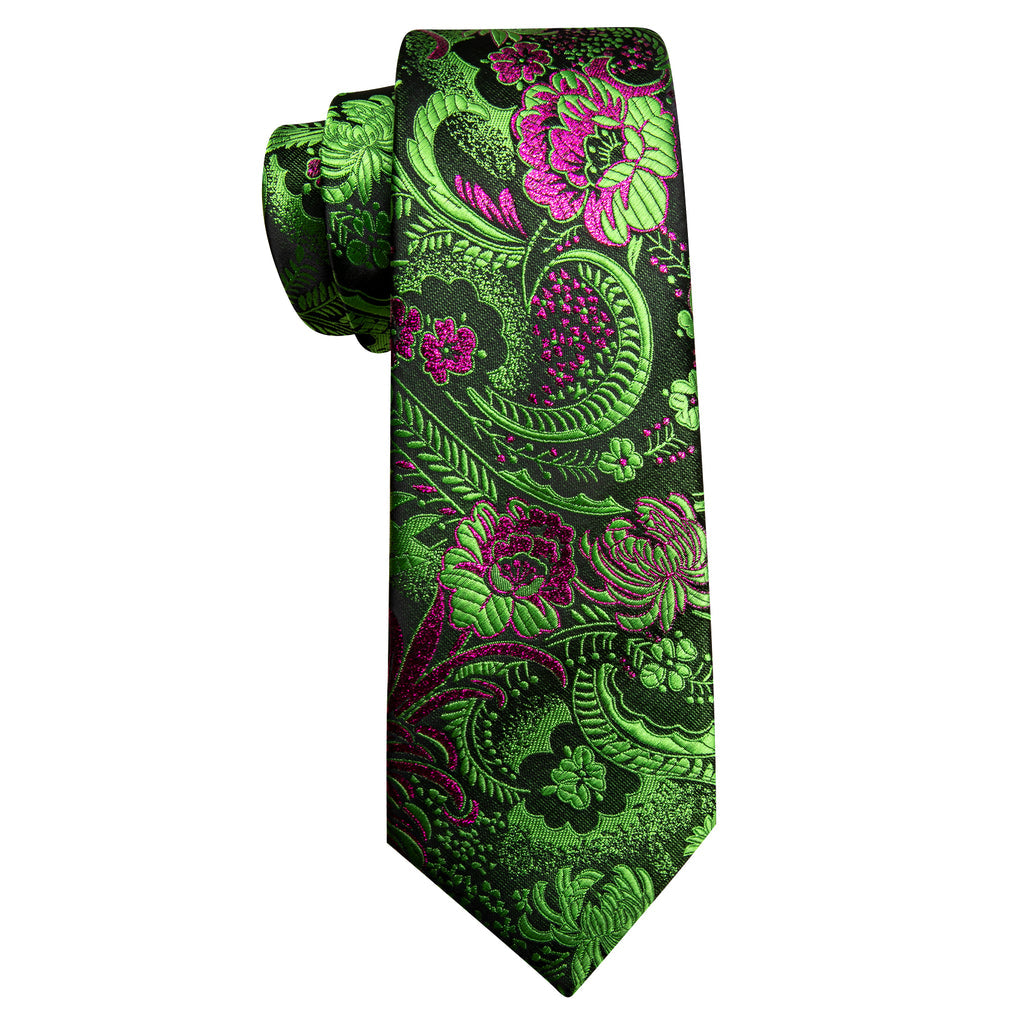 Green Red Violet Paisley Silk Tie, Pocket Square and Cufflinks Set tie sets - Sophisticated Gentlemen