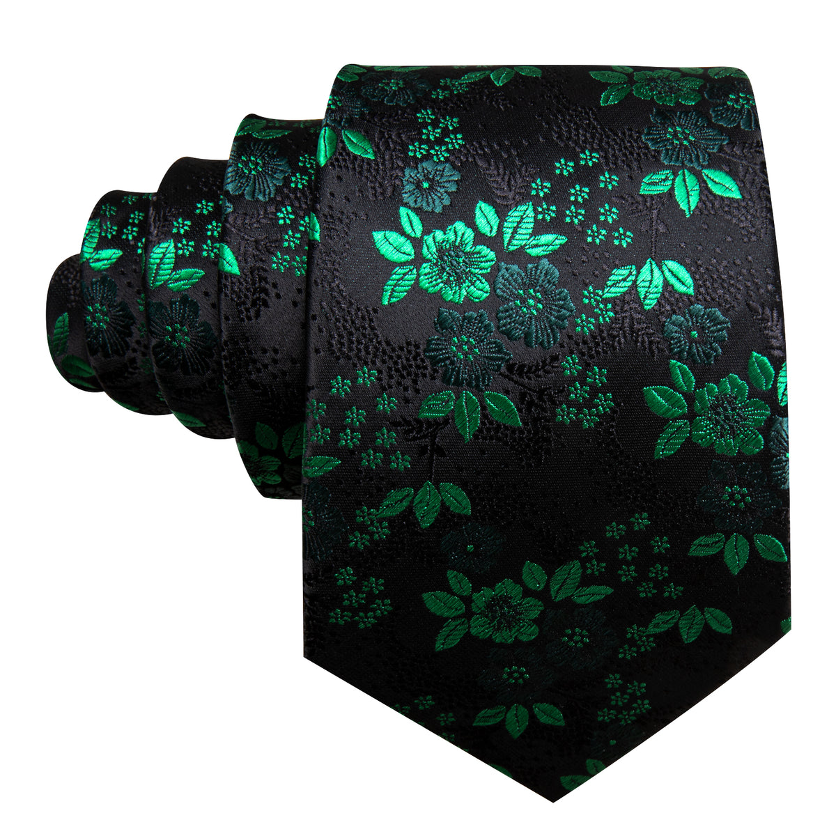 Green Black Floral Silk Tie, Pocket Square and Cufflinks Set tie sets - Sophisticated Gentlemen