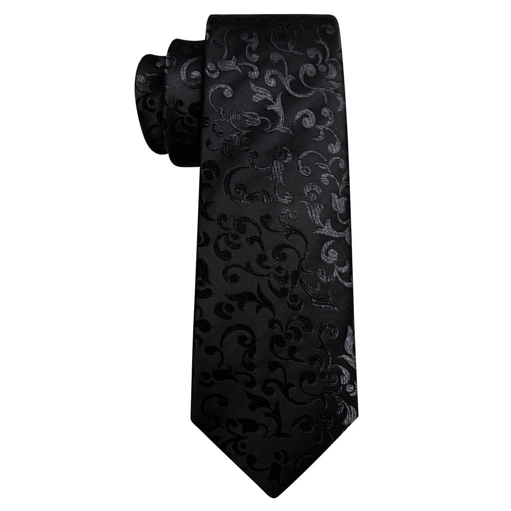 Luxury Black Floral Silk Tie, Pocket Square and Cufflinks Set tie sets - Sophisticated Gentlemen