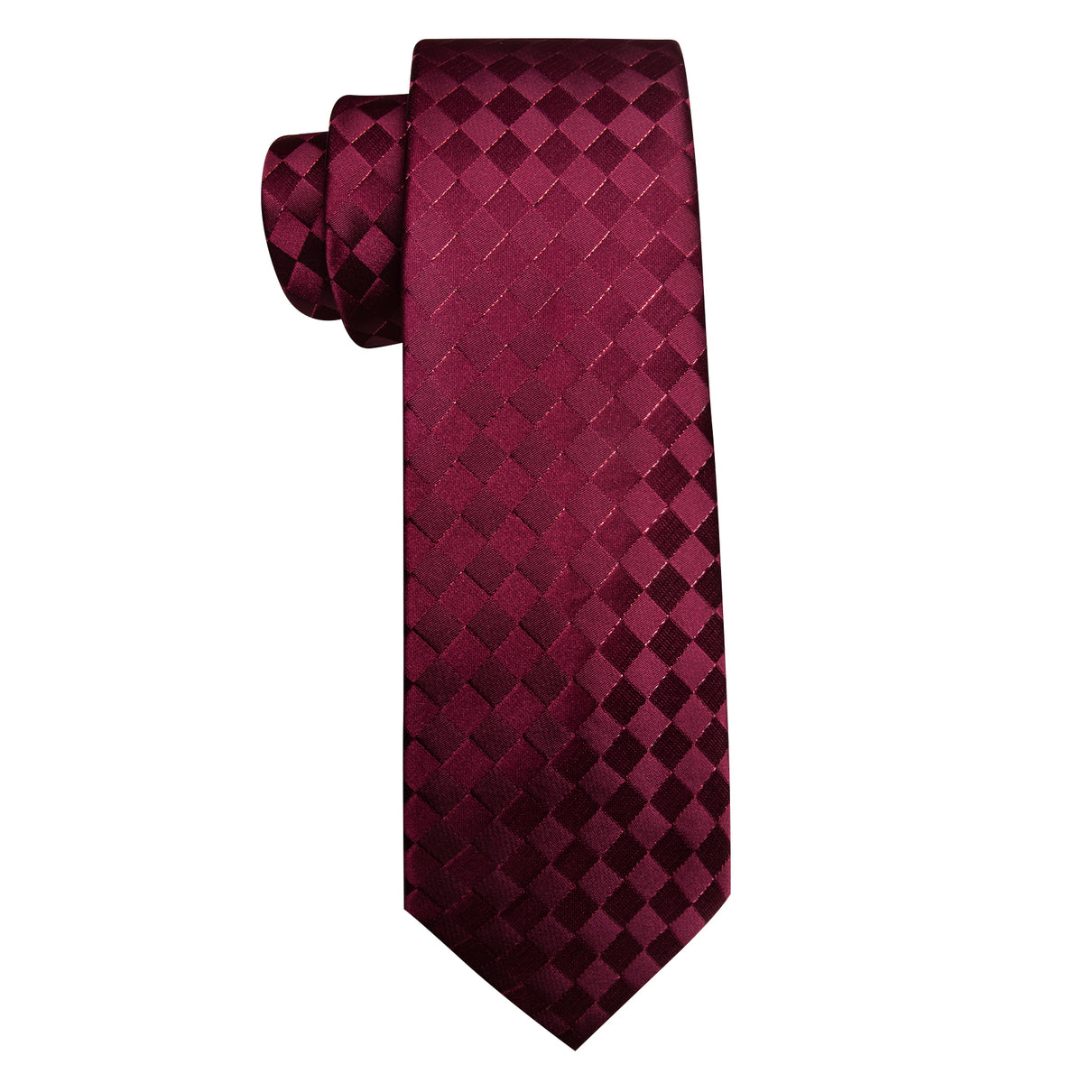 Burgundy Plaid Silk Tie, Pocket Square and Cufflinks Set tie sets - Sophisticated Gentlemen