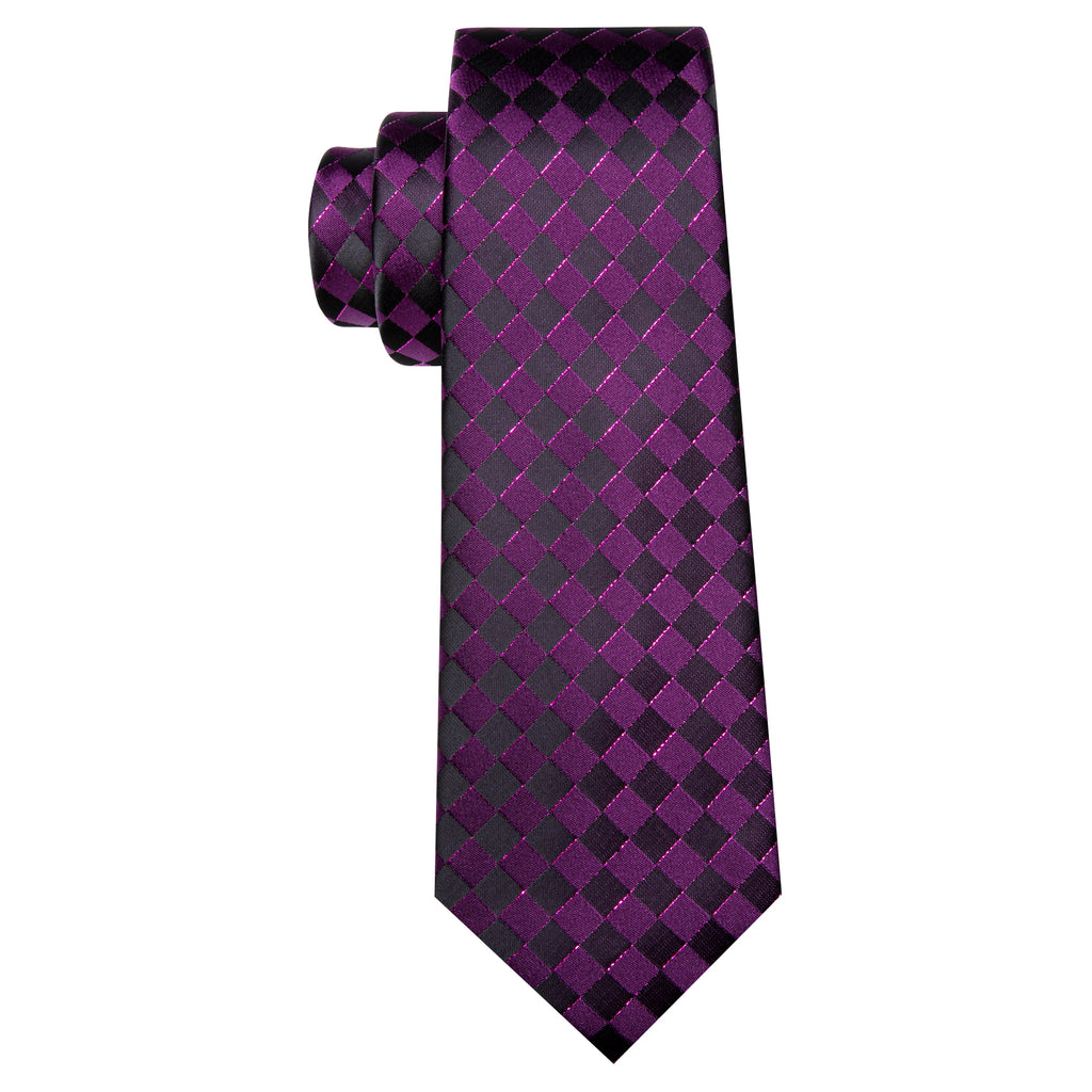 Dark Purple Black Plaid Silk Tie, Pocket Square and Cufflinks Set tie sets - Sophisticated Gentlemen