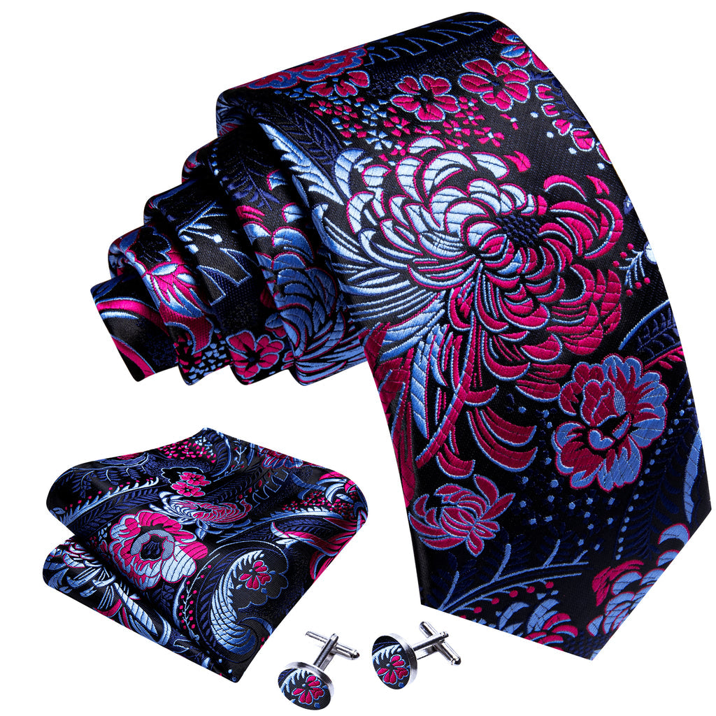 Blue Red Paisley Silk Tie, Pocket Square and Cufflinks Set tie sets - Sophisticated Gentlemen