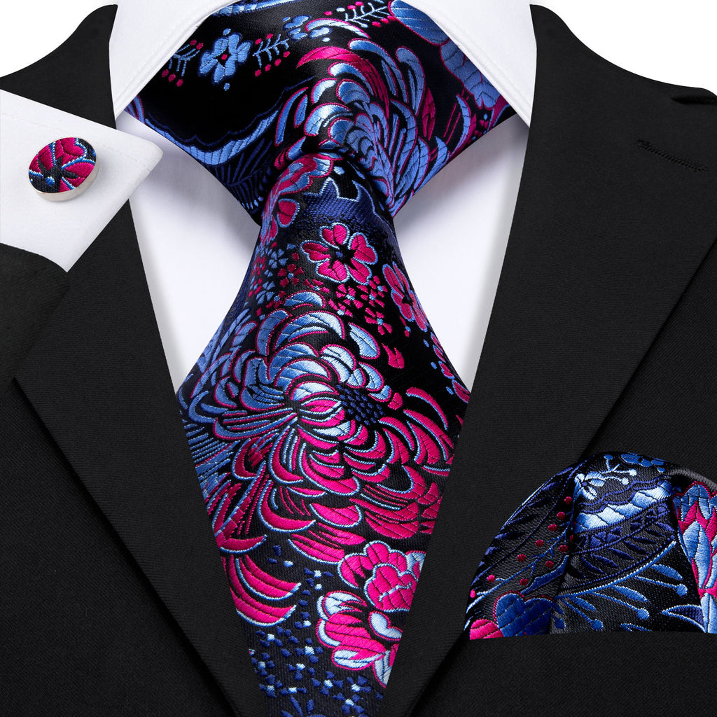 Blue Red Paisley Silk Tie, Pocket Square and Cufflinks Set tie sets - Sophisticated Gentlemen