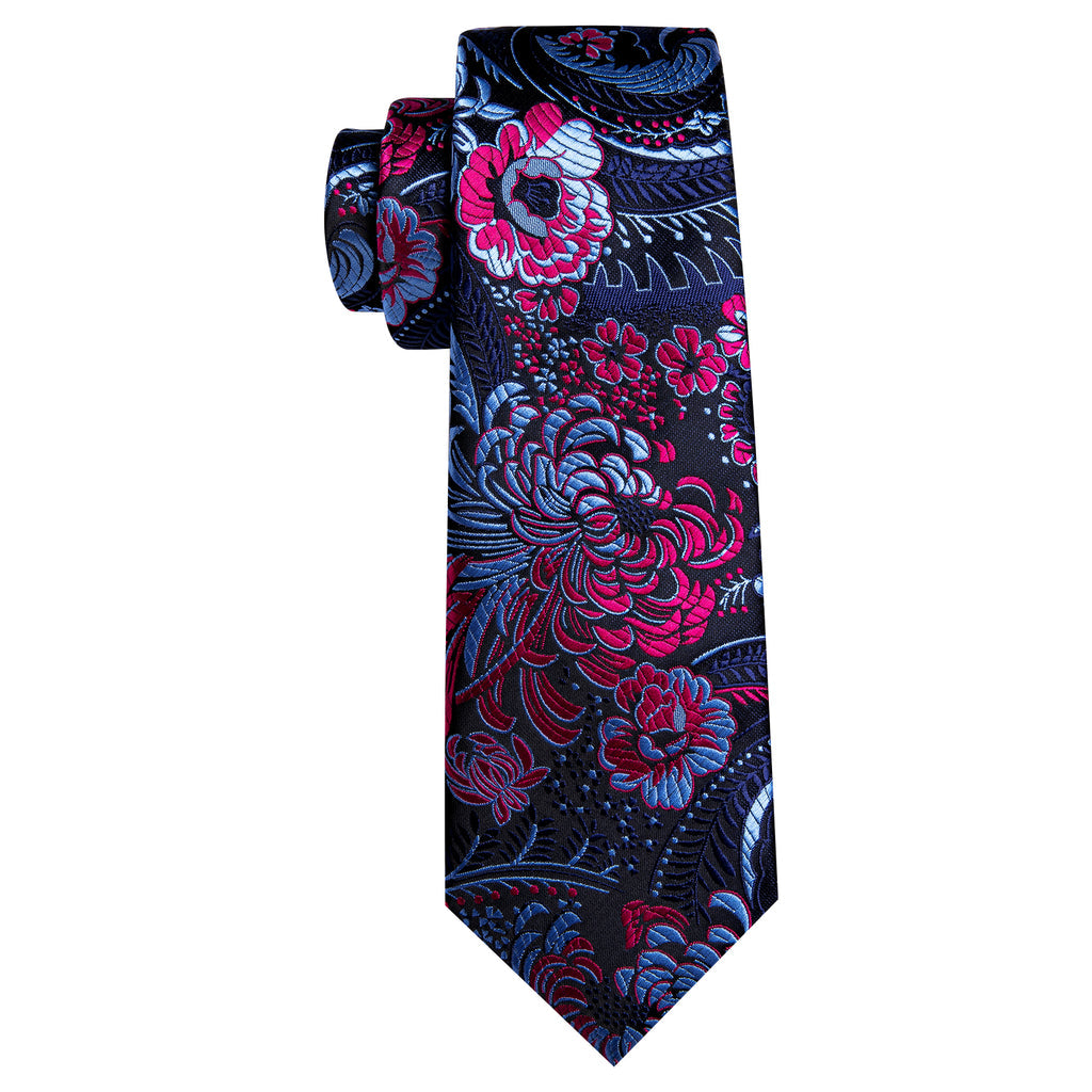 Blue Red Paisley Silk Tie, Pocket Square and Cufflinks Set tie sets - Sophisticated Gentlemen