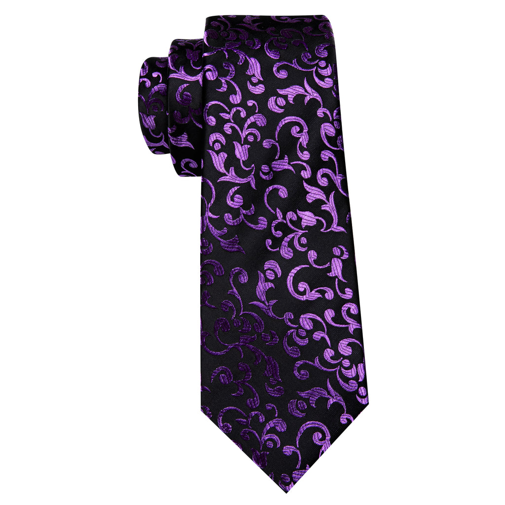 Black Purple Floral Tie, Pocket Square and Cufflinks Set tie sets - Sophisticated Gentlemen