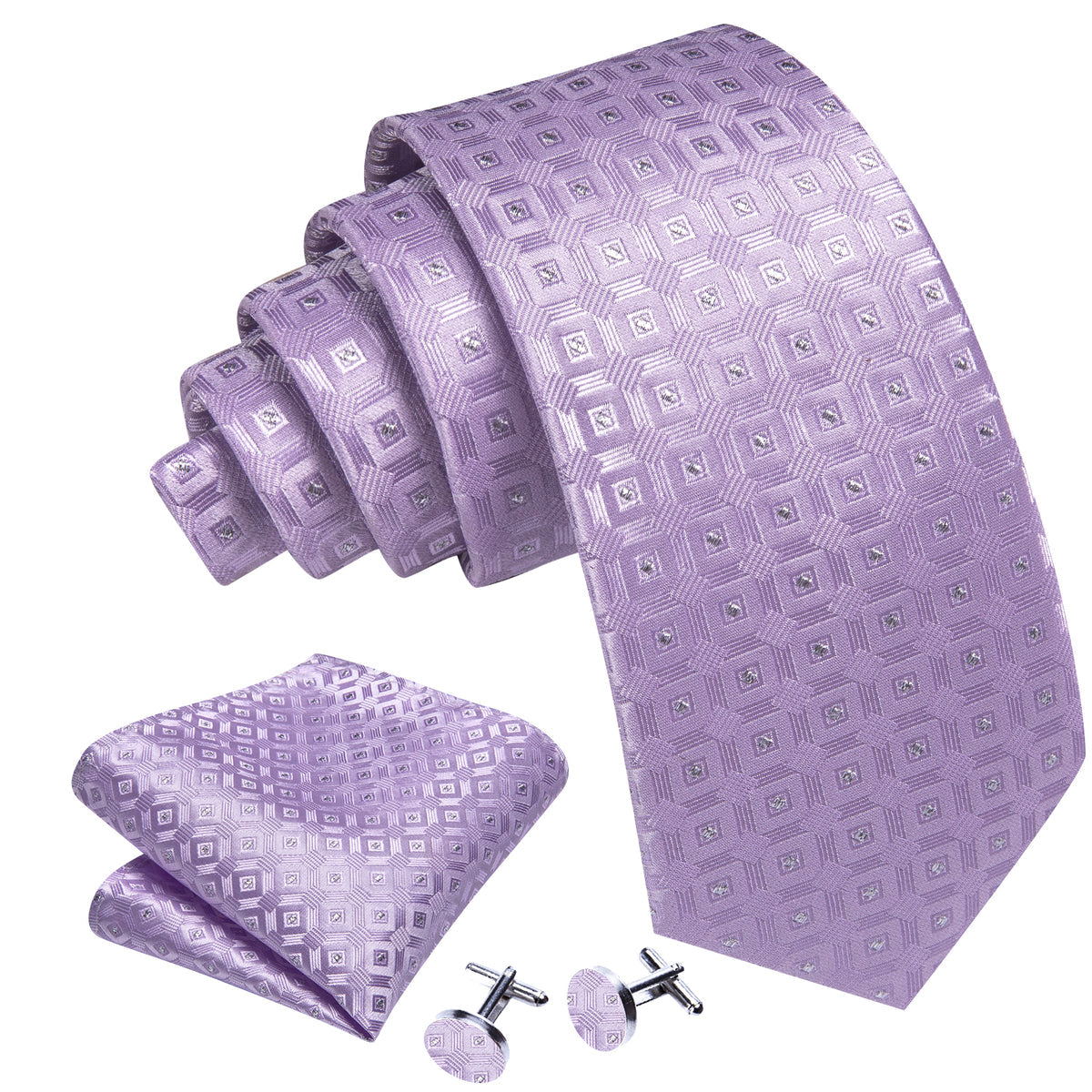 Pastel Purple Plaid Tie, Pocket Square and Cufflinks Set tie sets - Sophisticated Gentlemen