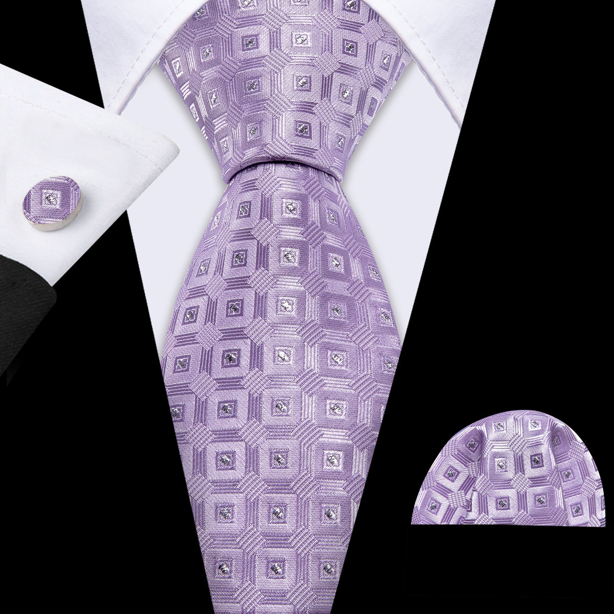 Pastel Purple Plaid Tie, Pocket Square and Cufflinks Set tie sets - Sophisticated Gentlemen